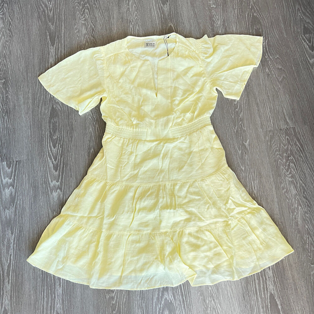 Scotch And Soda Dress Large Midi Paneled With Gathering Details Yellow Preppy